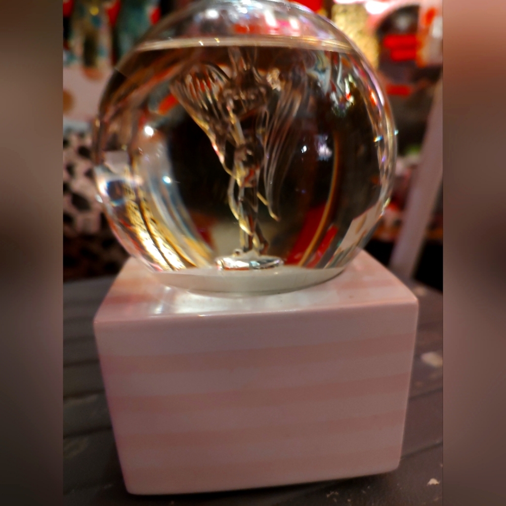 Victoria's Secret Glass Sphere with Gold Figure and Pink Base